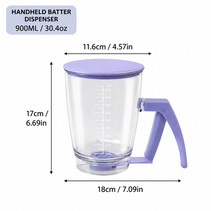 Handheld Batter Dispenser - 900ml with 50 Blue Cupcake Liners for Baking, Cake Making and Dessert Preparation