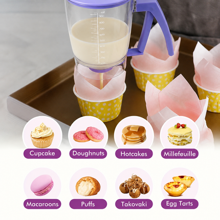 Handheld Batter Dispenser 900ml for Baking Cakes Waffles Pancakes