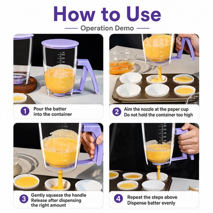 Handheld Batter Dispenser 900ml for Baking Cakes Waffles Pancakes