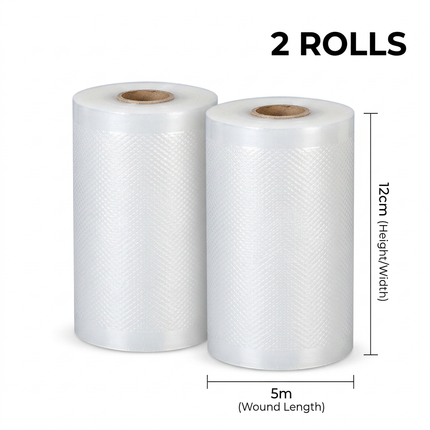 Vacuum Sealer Bag Roll 12cm x 5m Embossed Food Storage Bags 2 Rolls for Vacuum Packing and Kitchen Storage