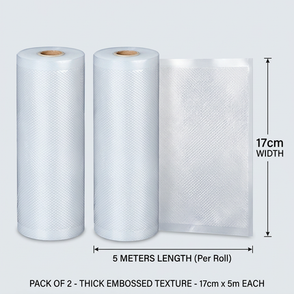 Vacuum Sealer Bag Roll 17cm x 5m Embossed Food Storage Bags 2 Rolls for Vacuum Packing and Kitchen Storage