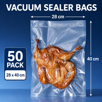 Vacuum Sealer Bags - 50 Pack, 28 x 40 cm / 11.02 x 15.75 in Embossed Food Storage Pouches for Home Vacuum Packaging