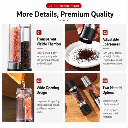 Dual Head Manual Pepper Grinder Black Spice Mill