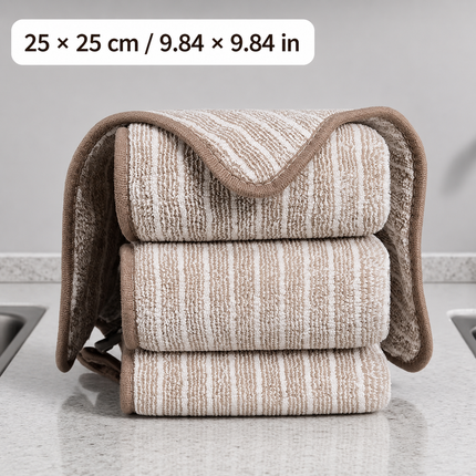 5 Pack Coffee Brown Kitchen Cleaning Cloths - 25 x 25 cm Reusable Absorbent Lint-Free Dish Towels for Washing Dishes, Wiping Benchtops and Everyday Home Cleaning