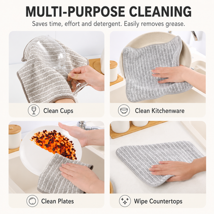5 Pack Grey Kitchen Cleaning Cloths - 25 x 25 cm Reusable Absorbent Lint-Free Dish Towels for Washing Dishes, Wiping Benchtops and Everyday Home Cleaning
