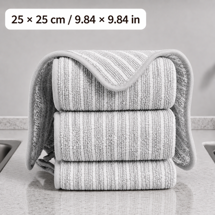 5 Pack Grey Kitchen Cleaning Cloths - 25 x 25 cm Reusable Absorbent Lint-Free Dish Towels for Washing Dishes, Wiping Benchtops and Everyday Home Cleaning