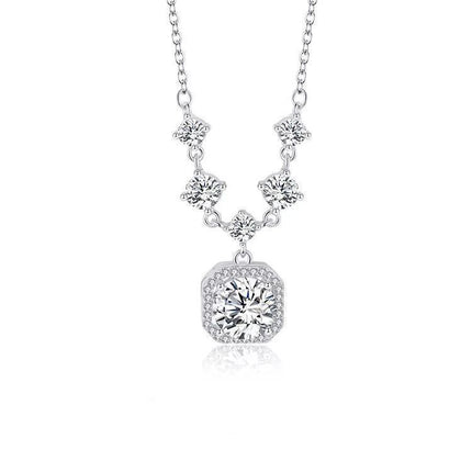 Square Halo Pendant Necklace and Stud Earrings Jewellery Set - 2 Piece Silver-Tone Crystal Look Gift Set