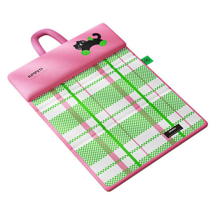 Green Foldable Pet Cooling Mat (L) - Double-Sided Summer Dog Bed Pad, Portable Cat Sleeping Mat with Carry Handle