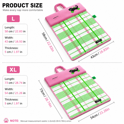 Green Foldable Pet Cooling Mat (L) - Double-Sided Summer Dog Bed Pad, Portable Cat Sleeping Mat with Carry Handle