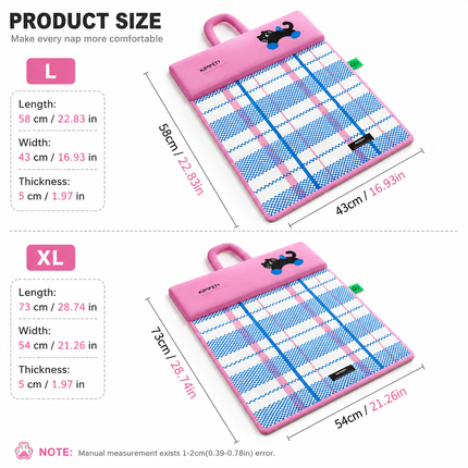Blue Foldable Pet Cooling Mat (L) and Green Pet Hair Cleaner Set - Double-Sided Dog Bed Pad with Fabric Hair Removal Tool