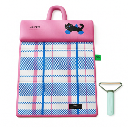 Blue Foldable Pet Cooling Mat (XL) and Green Pet Hair Cleaner Set - Double-Sided Dog Bed Pad with Fabric Hair Removal Tool