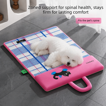 Blue Foldable Pet Cooling Mat (XL) and Green Pet Hair Cleaner Set - Double-Sided Dog Bed Pad with Fabric Hair Removal Tool