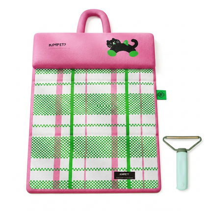 Green Foldable Pet Cooling Mat (XL) and Green Pet Hair Cleaner Set - Double-Sided Dog Bed Pad with Fabric Hair Removal Tool