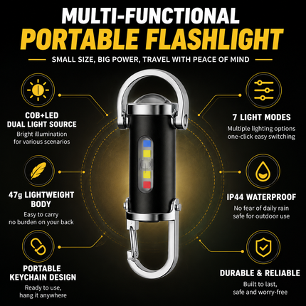 Mini Keychain Flashlight - 2 Pack Portable LED Torch with Hook, Pocket Outdoor Light