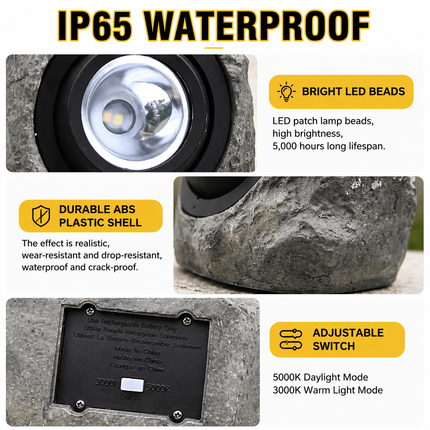 Solar Rock Garden Light - Outdoor LED Landscape Light with Solar Panel, Waterproof Stone Effect Lamp