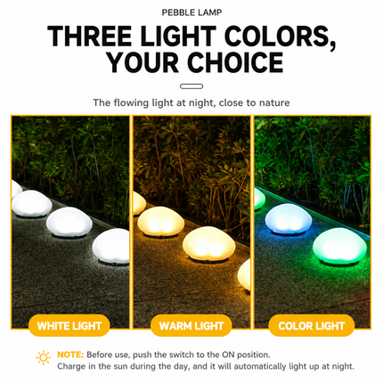 Solar Pebble Garden Light White light - Outdoor LED Rock Lamp with Solar Panel, Waterproof Landscape Lighting