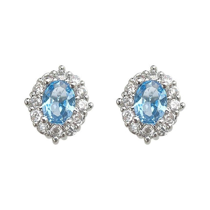 Blue Zircon Silver Plated Stud Earrings for Women - Elegant Minimalist Aquamarine Crystal Earrings for Everyday Wear