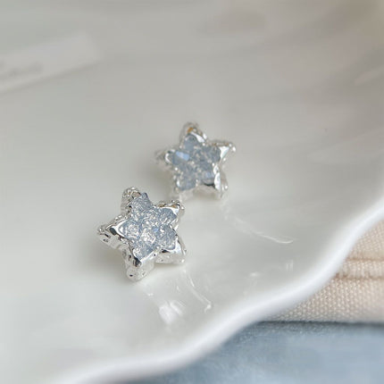 Blue Crystal Star Stud Earrings for Women - Silver Plated Star Shape Earrings with Elegant Minimalist Design
