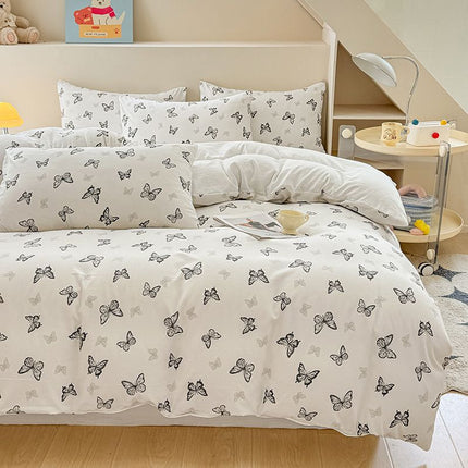Butterfly Print Bedding Set - 3 Piece Set - Quilt Cover 229 x 229 cm with 2 Pillowcases 51 x 66 cm - White and Black Butterfly Pattern