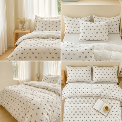Bow Print Bedding Set - 3 Piece Set - Quilt Cover 200 x 229 cm with 2 Pillowcases 51 x 66 cm - White and Black Bow Pattern