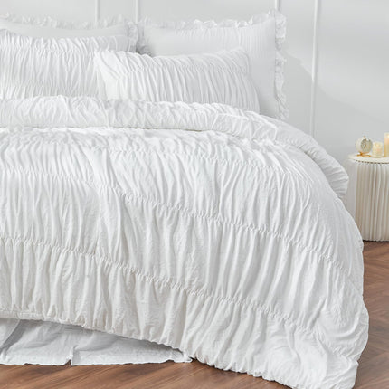 Wrinkle Textured Bedding Set - 3 Piece Quilt Cover and Pillowcase Set - White Bohemian Style（King）