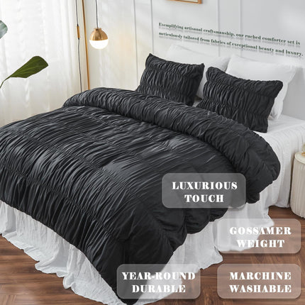 Textured Bohemian Ruffled Quilt Cover Set, Soft Crinkle Bedding Set with 1 Duvet Cover and 1 Pillowcases (Single)