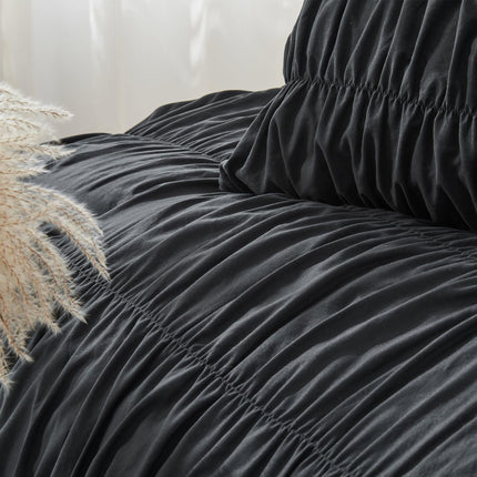 Textured Bohemian Ruffled Quilt Cover Set, Soft Crinkle Bedding Set with 1 Duvet Cover and 1 Pillowcases (Single)