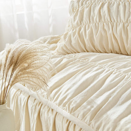 Textured Bohemian Ruffled Quilt Cover Set, Soft Crinkle Bedding Set with 1 Duvet Cover and 1 Pillowcases (Single)