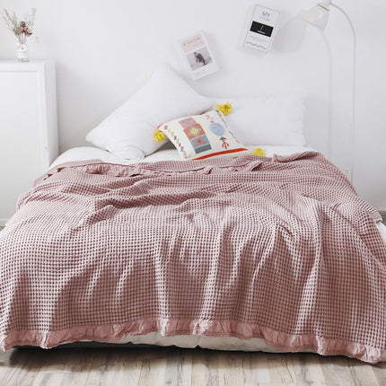 Cotton Waffle Blanket - Dark Pink Textured Throw 200x230cm for Sofa, Office and Travel Use