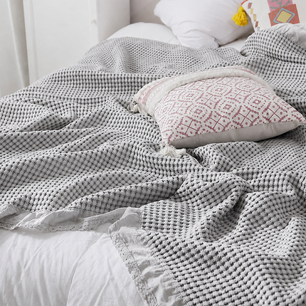 Cotton Waffle Blanket - Grey Textured Throw 150x200cm for Sofa, Office and Travel Use
