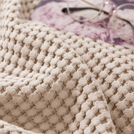 Cotton Waffle Blanket - Beige Textured Throw 150x200cm for Sofa, Office and Travel Use