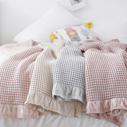 Cotton Waffle Blanket - Beige Textured Throw 200x230cm for Sofa, Office and Travel Use