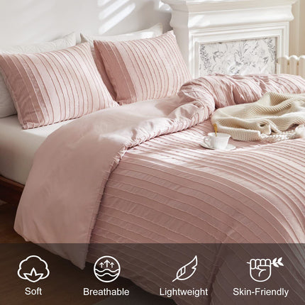 Pink Tufted Stripe Bedding Set - Single 2 Piece Quilt Cover and Pillowcase Set-(Single)