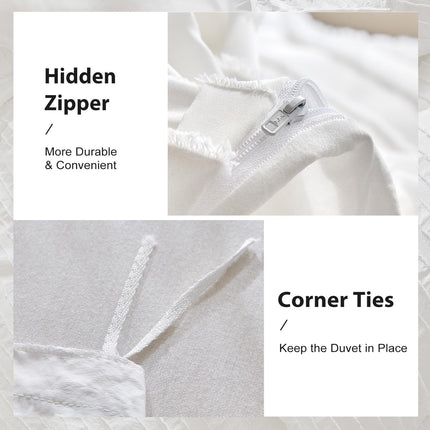 White Tufted Stripe Bedding Set - 3 Piece Quilt Cover and Pillowcase Set -(Queen)