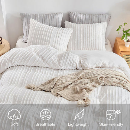 White Tufted Stripe Bedding Set - 3 Piece Quilt Cover and Pillowcase Set -(King)