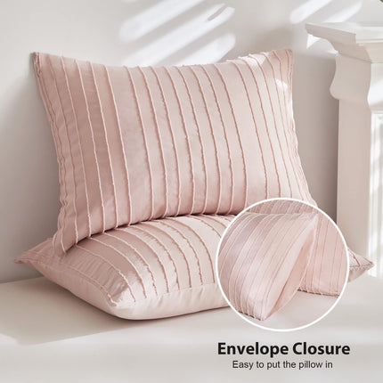 Pink Tufted Stripe Bedding Set - 3 Piece Quilt Cover and Pillowcase Set -(Queen)