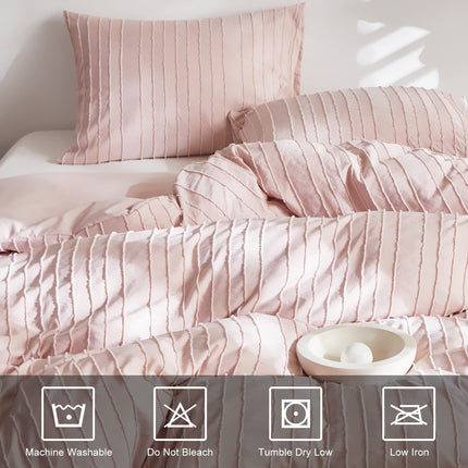 Pink Tufted Stripe Bedding Set - 3 Piece Quilt Cover and Pillowcase Set -(King)