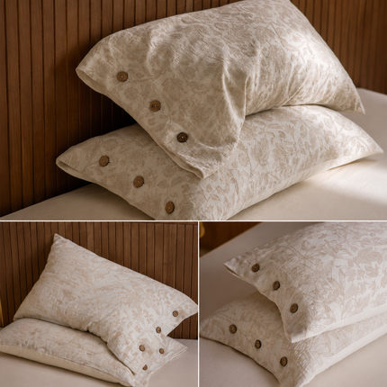Linen Pillowcase Set (Style 1) -  Button Closure Pillow Covers 48x74cm for Home Bedding
