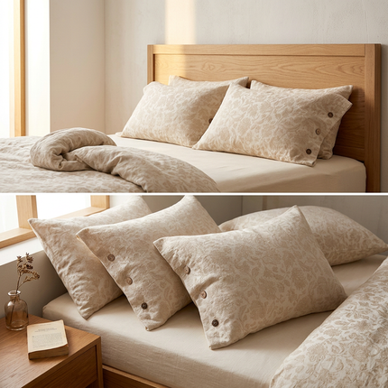 Linen Pillowcase Set (Style 2) -  Button Closure Pillow Covers 48x74cm for Home Bedding