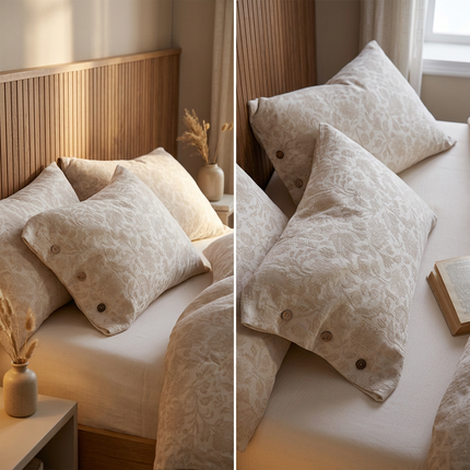 Linen Pillowcase Set (Style 2) -  Button Closure Pillow Covers 48x74cm for Home Bedding