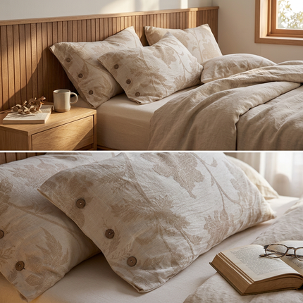 Linen Pillowcase Set (Style 3) -  Button Closure Pillow Covers 48x74cm for Home Bedding