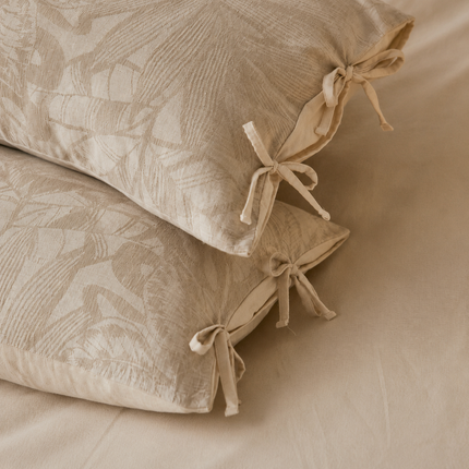 Linen Cotton Pillowcase Pair with Tie Closure Floral Pillow Covers 48x74cm (Style 1)