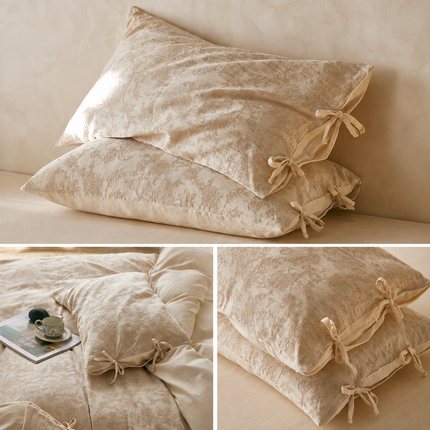 Linen Cotton Pillowcase Pair with Tie Closure Floral Pillow Covers 48x74cm (Style 1)