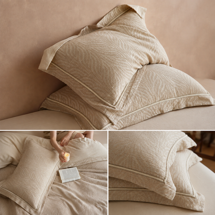 Floral Linen Style Pillowcase Set - 2 Piece Pillow Covers 48 x 74 cm - Wide Border Design (Style 2)