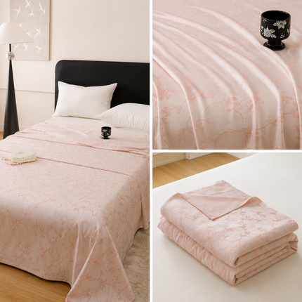 Pink Diamond Pattern Bamboo Fiber Summer Cooling Blanket 200×230cm for Bed Sofa Air Conditioned Room Lightweight Breathable Gauze Coverlet