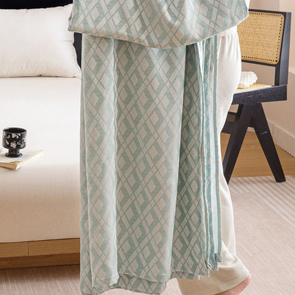 Blue Diamond Pattern Bamboo Fiber Summer Cooling Blanket 200×230cm for Bed Sofa Air Conditioned Room Lightweight Breathable Gauze Coverlet