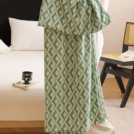 Green Diamond Pattern Bamboo Fiber Summer Cooling Blanket 150×200cm for Bed Sofa Air Conditioned Room Lightweight Breathable Gauze Coverlet