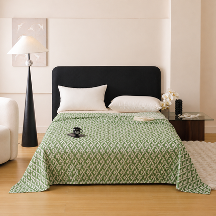 Green Diamond Pattern Bamboo Fiber Summer Cooling Blanket 200×230cm for Bed Sofa Air Conditioned Room Lightweight Breathable Gauze Coverlet