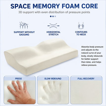 Single Butterfly Memory Foam Pillow - Ergonomic Neck Support Cushion with Removable Bamboo Fibre Cover 50x30x10/7cm for Sleeping