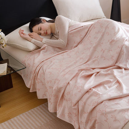 Pink Bamboo Fibre Summer Blanket - Vine Pattern Cooling Throw Blanket 150x200cm Lightweight Breathable Summer Quilt